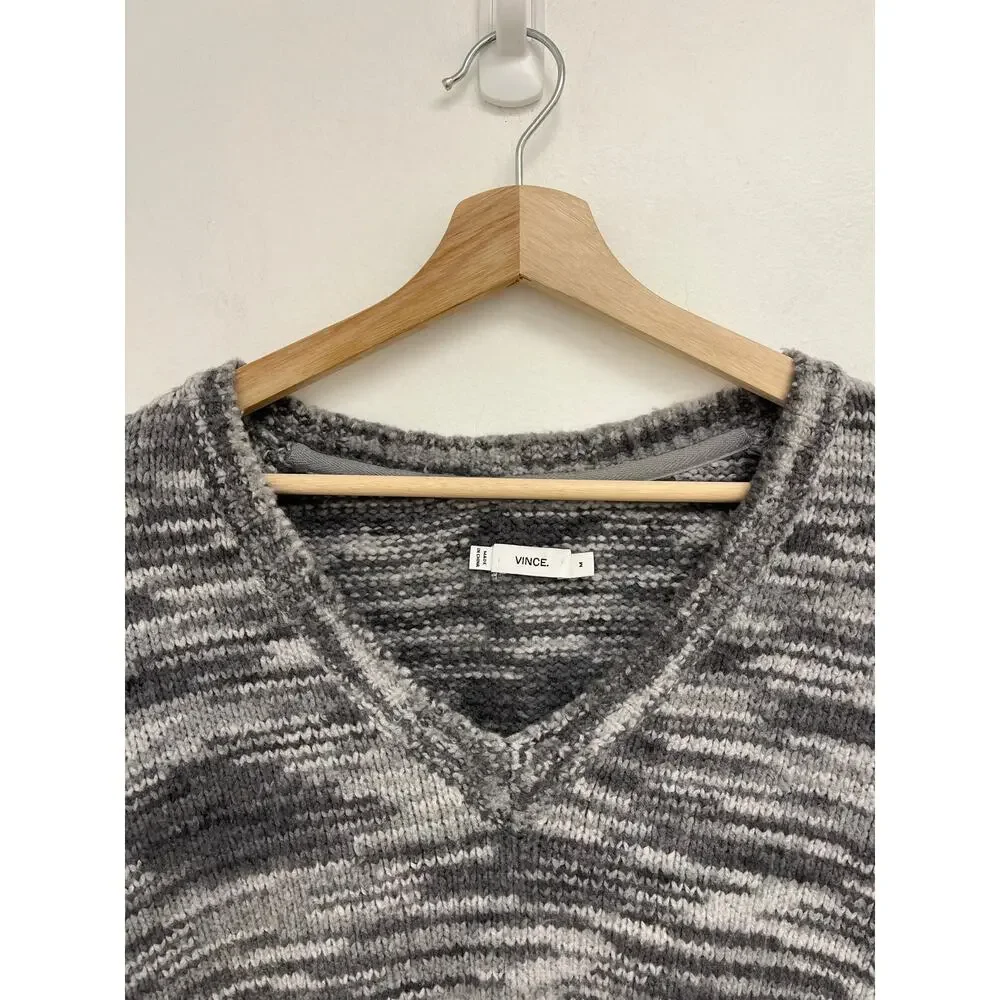Vince Wool-Silk Oversized Drop-Shoulder V-Neck Space-Dye Knit Cozy Sweater - Med